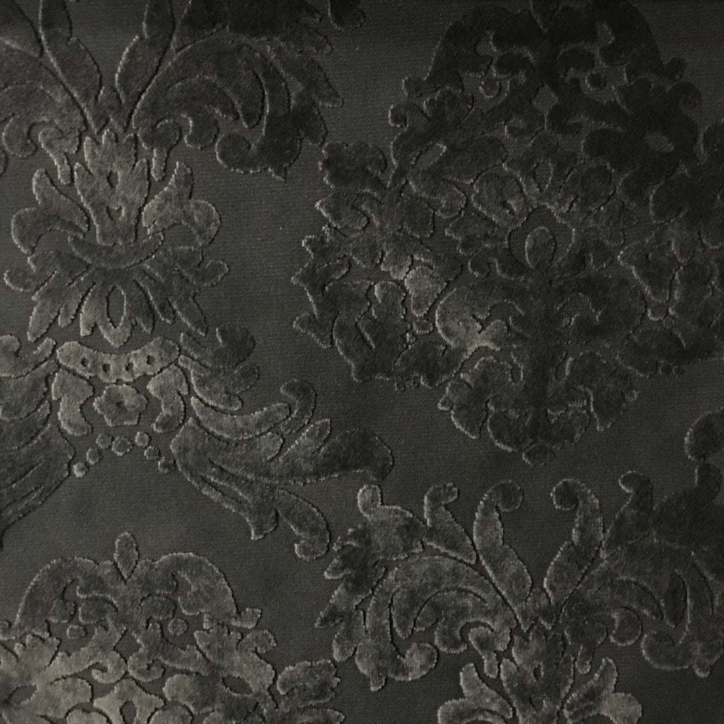 Florence Palace - Damask Pattern Burnout Velvet Upholstery Fabric by the Yard - Available in 9 Colors - Caviar - Top Fabric - 1
