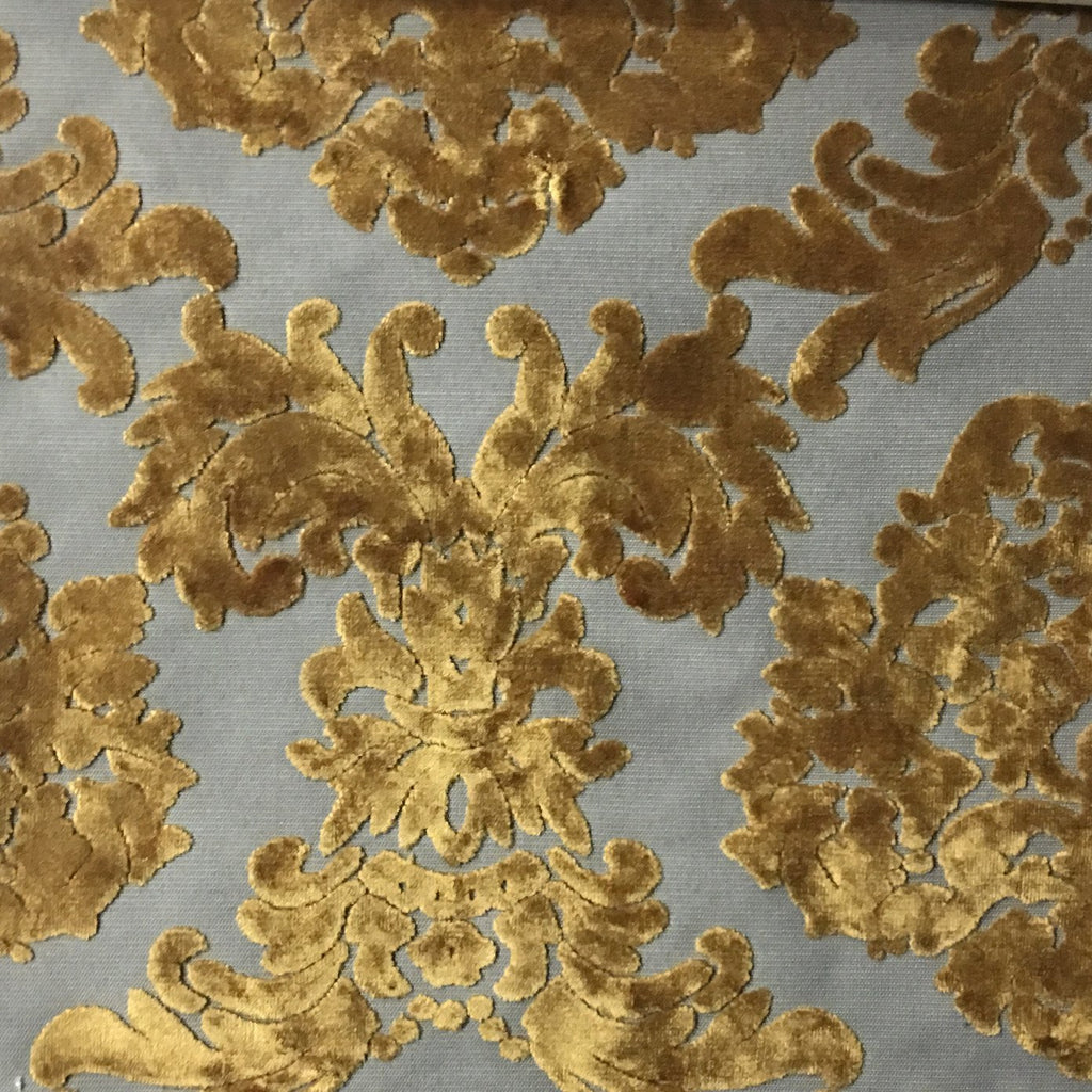 Florence Palace - Damask Pattern Burnout Velvet Upholstery Fabric by the Yard - Available in 9 Colors - Antique Gold - Top Fabric - 8