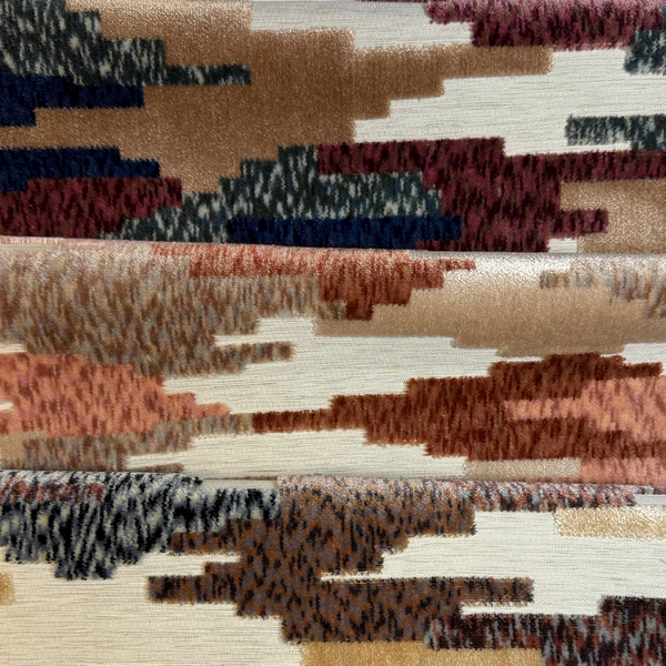 Cadiz: Geometric Cut Velvet Upholstery Fabric with Boho Spirit