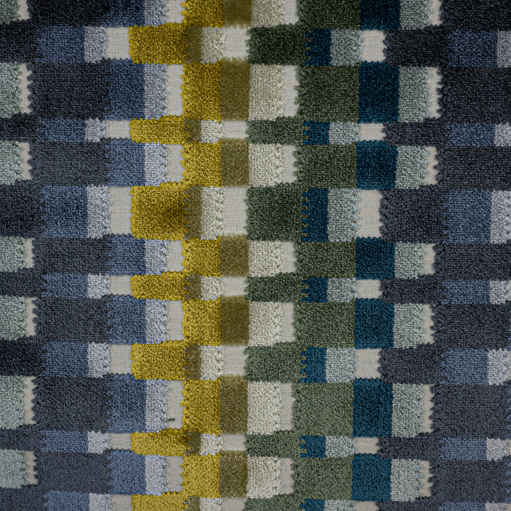 NEW - CUADRO - MULTICOLOR GEOMETRIC CUT VELVET UPHOLSTERY FABRIC BY THE YARD
