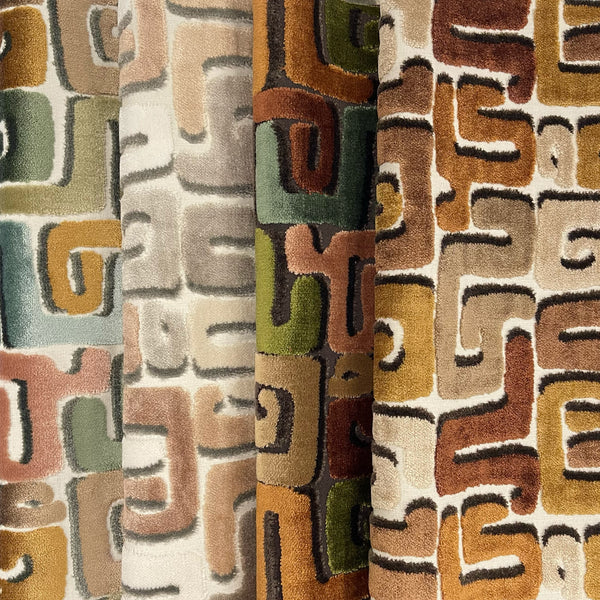 NEW - DEKA- GEOMETRIC CUT VELVET UPHOLSTERY FABRIC BY THE YARD