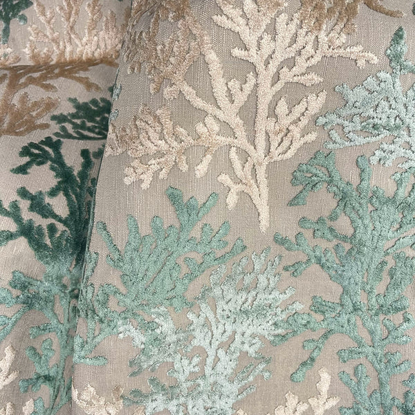 BARBADOS - CORAL PATTERN CUT VELVET UPHOLSTERY FABRIC BY THE YARD