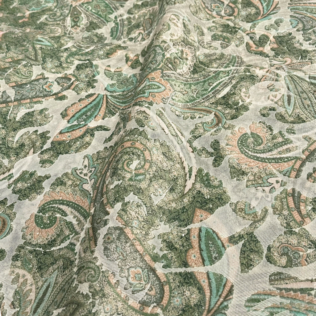 NEW - FLORIAN - BOTANICAL PAISLEY PRINTED CUT VELVET UPHOLSTERY FABRIC BY THE YARD