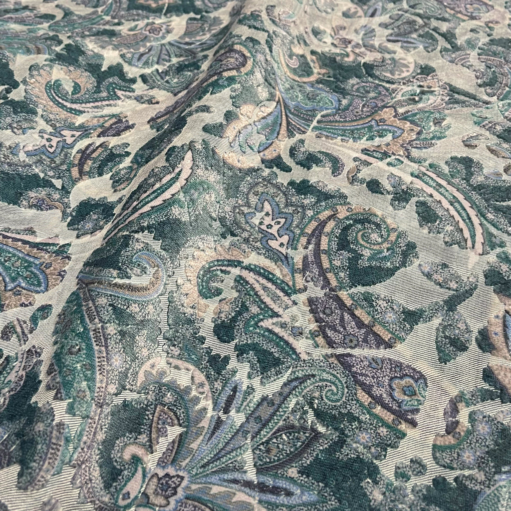 NEW - FLORIAN - BOTANICAL PAISLEY PRINTED CUT VELVET UPHOLSTERY FABRIC BY THE YARD