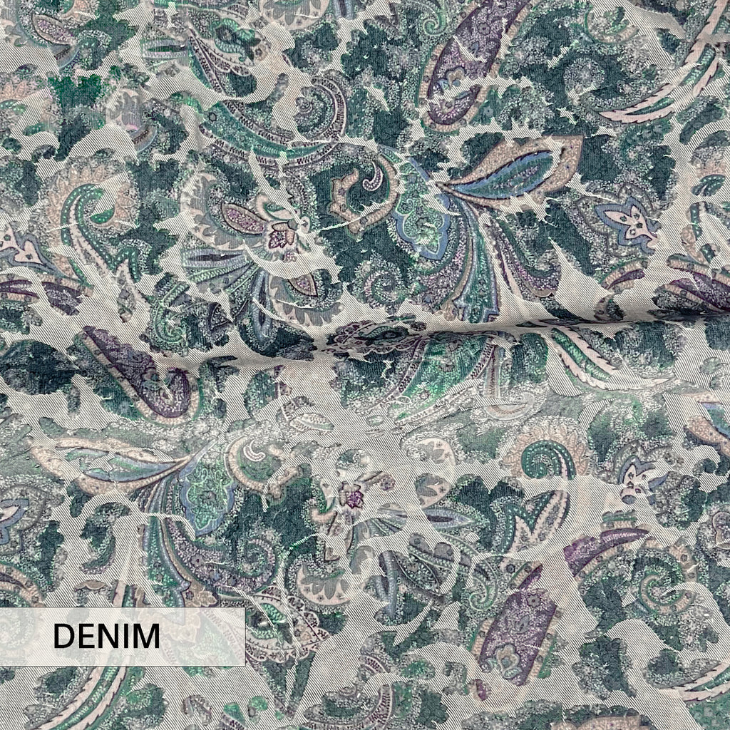 NEW - FLORIAN - BOTANICAL PAISLEY PRINTED CUT VELVET UPHOLSTERY FABRIC BY THE YARD
