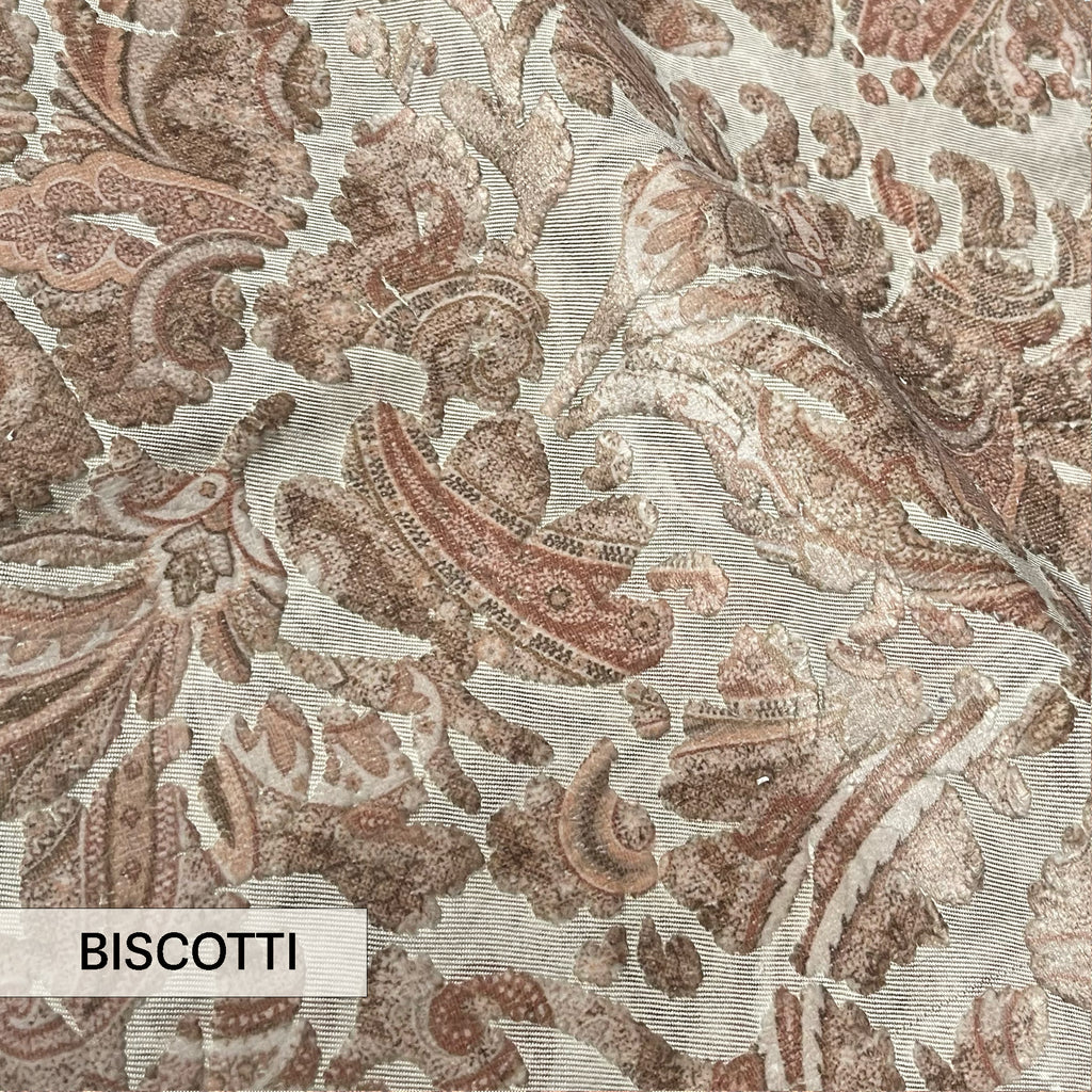 NEW - FLORIAN - BOTANICAL PAISLEY PRINTED CUT VELVET UPHOLSTERY FABRIC BY THE YARD