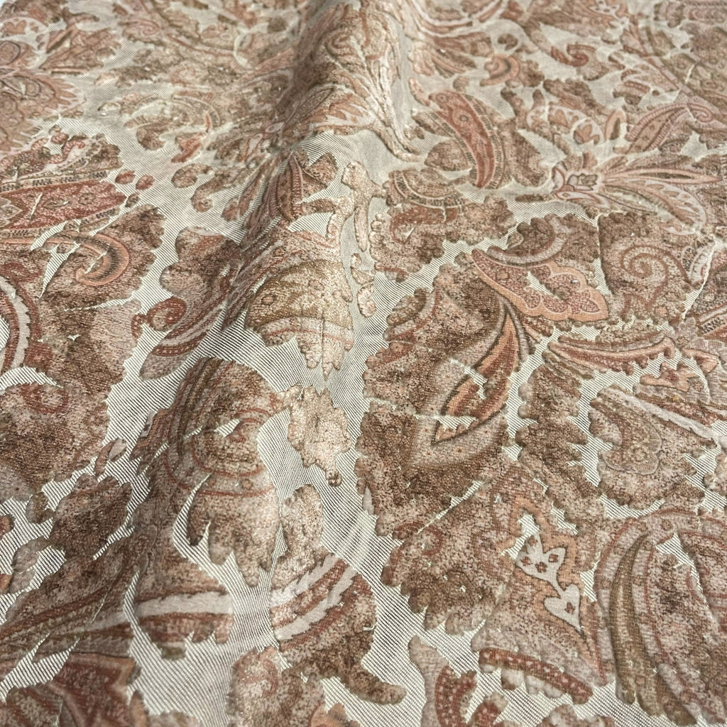 NEW - FLORIAN - BOTANICAL PAISLEY PRINTED CUT VELVET UPHOLSTERY FABRIC BY THE YARD