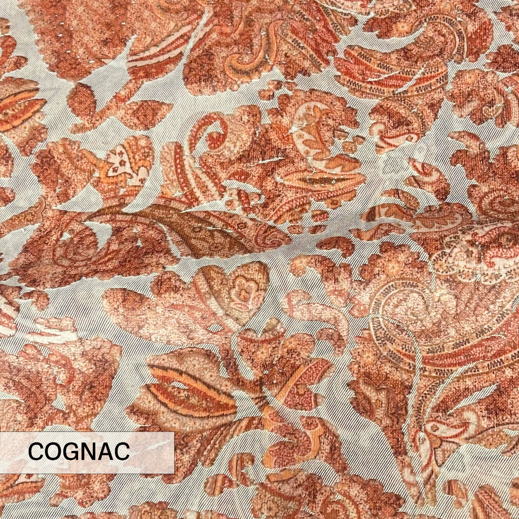 NEW - FLORIAN - BOTANICAL PAISLEY PRINTED CUT VELVET UPHOLSTERY FABRIC BY THE YARD