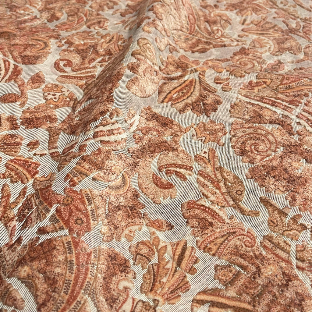 NEW - FLORIAN - BOTANICAL PAISLEY PRINTED CUT VELVET UPHOLSTERY FABRIC BY THE YARD