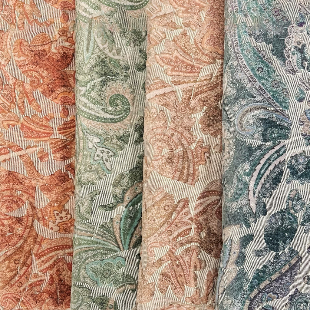 NEW - FLORIAN - BOTANICAL PAISLEY PRINTED CUT VELVET UPHOLSTERY FABRIC BY THE YARD