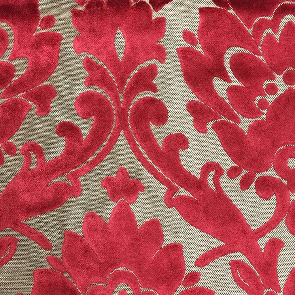 Radcliffe - Damask Pattern Lurex Burnout Velvet Upholstery Fabric by the Yard - Available in 23 Colors - Lipstick - Top Fabric - 3