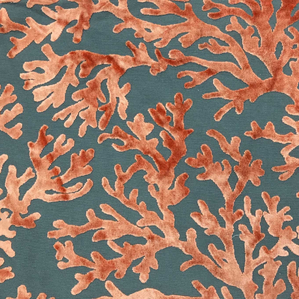 Scuba - Coral Pattern Burnout Velvet Upholstery Fabric by the Yard - Available in 12 Colors - Salmon - Top Fabric - 4